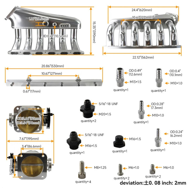 Billet Intake Manifold w/ Fuel Rail+Throttle Body Fits For BMW E36 E46 325i 328i 323i Silver