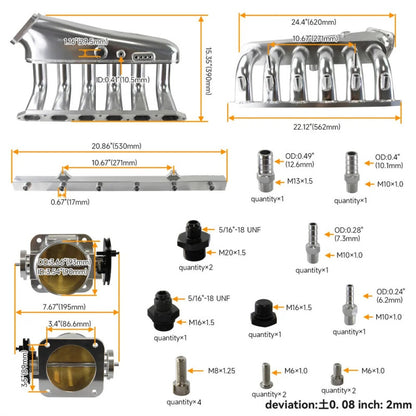 Billet Intake Manifold w/ Fuel Rail+Throttle Body Fits For BMW E36 E46 325i 328i 323i Silver