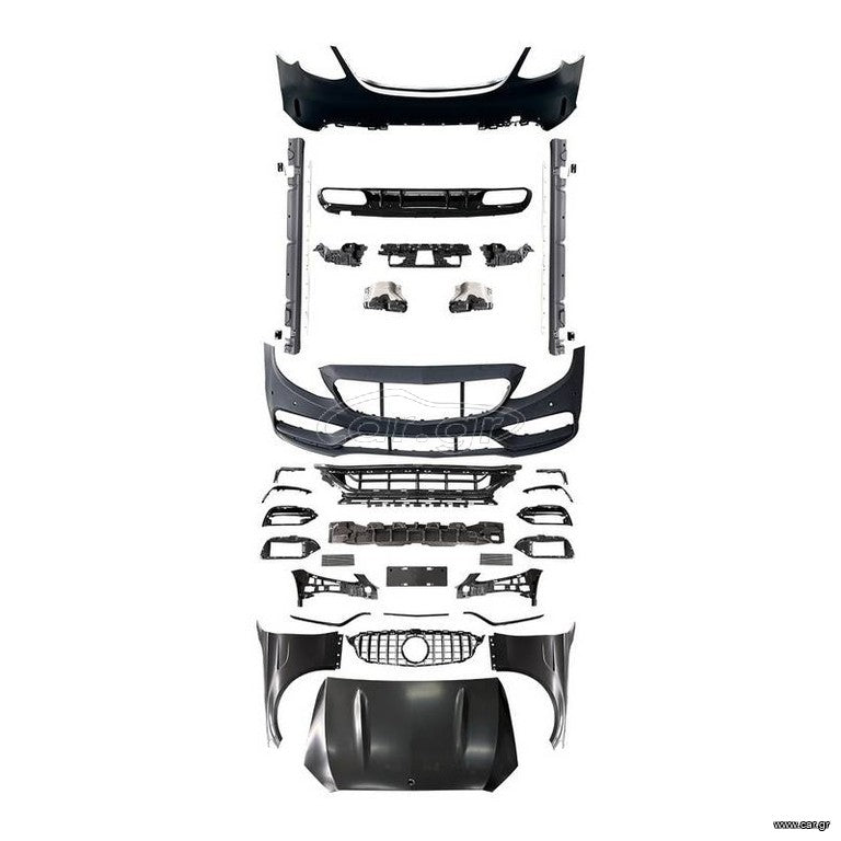 1 / 6 Body Kit Για Mercedes-Benz C-Class W205 14-20 Sedan Amg C63s Facelift Look Με Φτερά, Καπό, Μάσκα & Μπούκες Black Edition