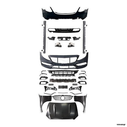 1 / 6 Body Kit Για Mercedes-Benz C-Class W205 14-20 Sedan Amg C63s Facelift Look Με Φτερά, Καπό, Μάσκα & Μπούκες Black Edition