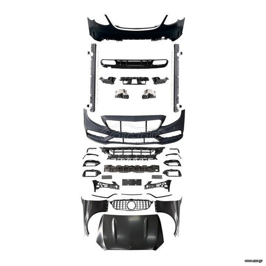 1 / 6 Body Kit Για Mercedes-Benz C-Class W205 14-20 Sedan Amg C63s Facelift Look Με Φτερά, Καπό, Μάσκα & Μπούκες Black Edition