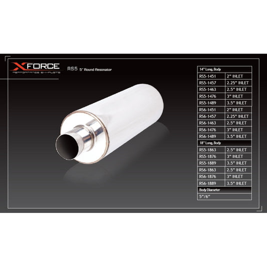 XForce Round Resonater 5' OD Barrel, 14" Long, 3" Inlet Straight Through