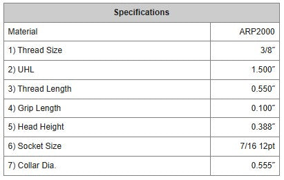 Set of 8 x ARP2000 3/8 Bolts
