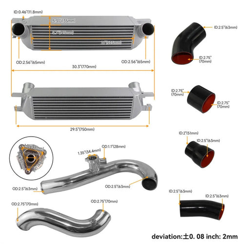 Ολοκαίνουργιο Intercooler Επιδόσεων με Κιτ Σωληνώσεων Κατάλληλο για Ford Mustang Ecoboost 2.3L 2015-2022 Ασημί